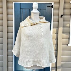 KARIZMA 100% Lamb Wool Cream Knit Poncho Sweater Women Size S/M